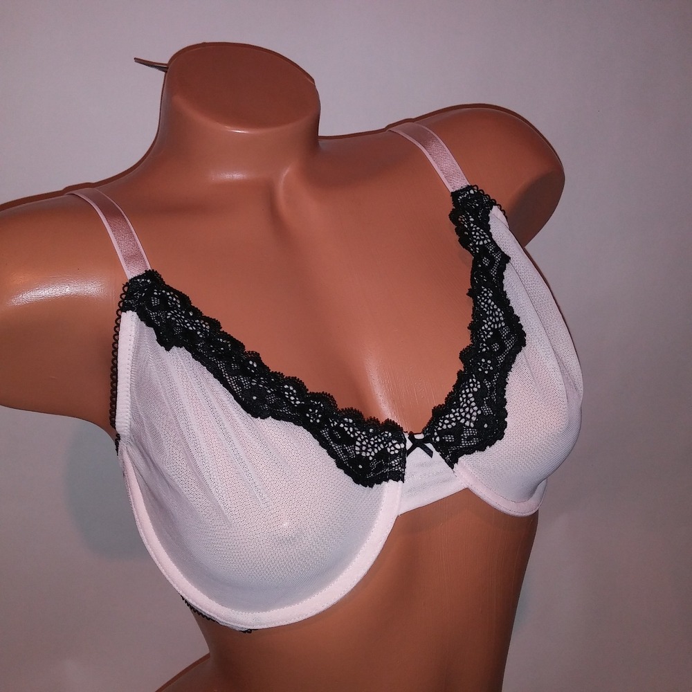 Victoria Secret Bra 36DD Unlined Demi Black Cream Sheer Lace Trim Tease Collecti